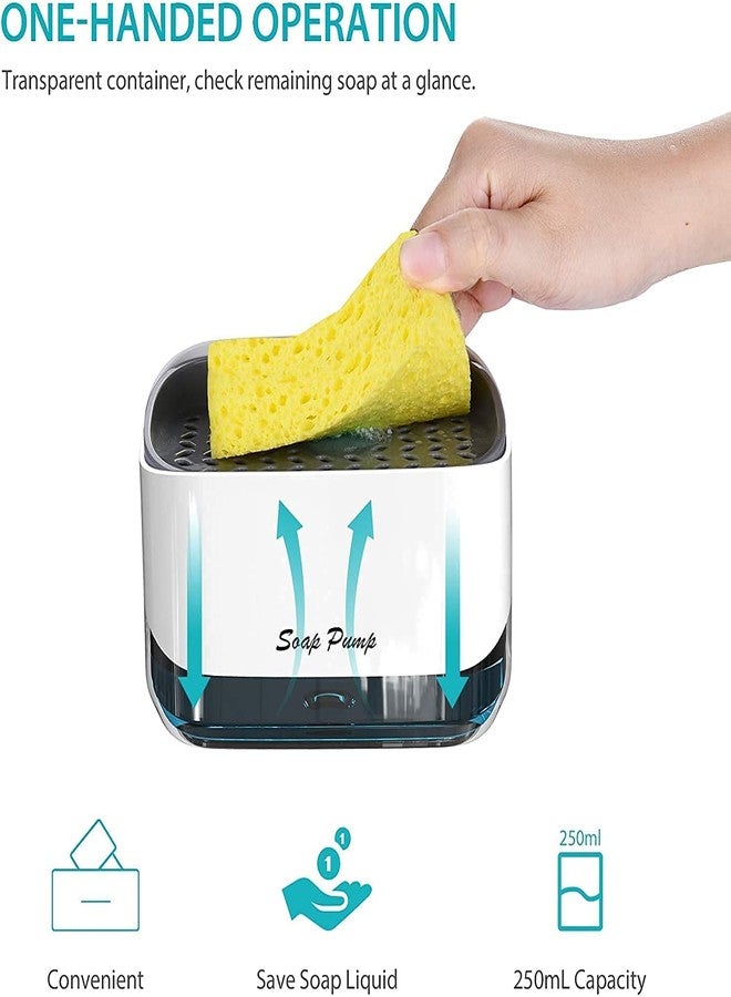 Styxon Dish Soap Dispenser with Sponge Holder: Hand Detergent Liquid Soap Pump Sponge Caddy Leakproof for Countertop Kitchen Sink Bathroom - Sponge & Silicone Funnel Included Multicolour - Image 2